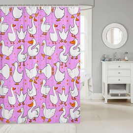 Homewish Cute Goose Shower Curtains,Cartoon Farmhouse Livestock Animal Bath Curtain,Kawaii Duck Hand Drawn Purple Waterproof Fabric Curtain with Hooks Bathroom Decor, 72Wx72L inch