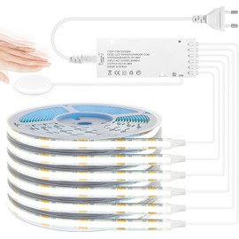 LRGBST 12 V COB LED Strips, 6 Rolls 2 m White LED Strip with Touch and Hand Sweep Dimmer Switch for Cabinets, Kitchens, Showcases, Shelves, Acoustic Panels Lighting