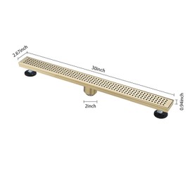 LOPOO 30 Inch Linear Shower Drain with Removable Quadrato Pattern Grate, 304 Stainless Steel, Brushed Gold