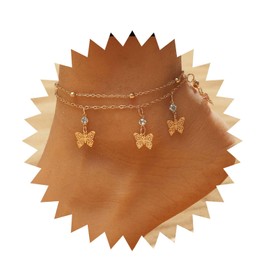 Inilbran Boho Layered Butterfly Ankle Bracelet Vintage CZ Foot Chain Butterfly Dangle Ankle Bracelet Gold Ball Chain Anklet Bracelet Jewelry for Women and Girls