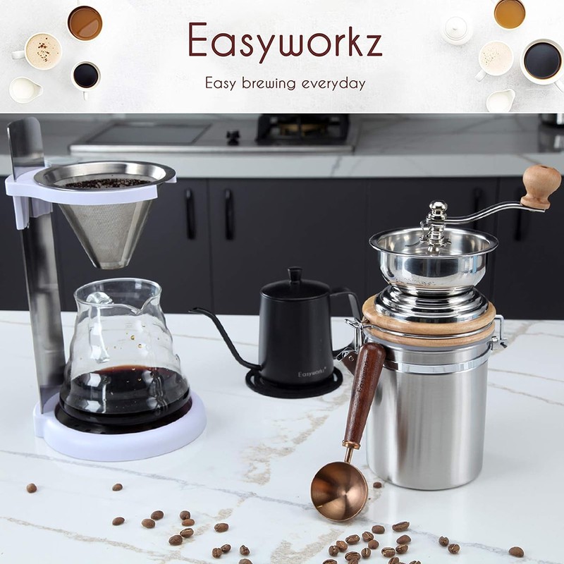 Easyworkz Manual Coffee Grinder - Adjustable Settings, Airtight Canister -