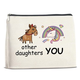 FYDHQSS Funny Gifts for Daughter Makeup Bag, Birthday Christmas Graduation I Love You Gifts for Daughter from Dad Mom Cosmetic Travel Bag Zipper Toiletry Pouch for Purse