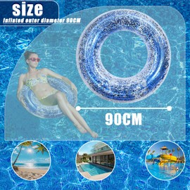 Pool Inflatables Swimming Ring for Kids Adults Rubber Rings,90cm Blue Sequins Inflatable Swim Rings Pool Floats Tube,Inflatable Pool Ring Toy Floaties for Kids Adults Beach Summer Party Water Sport