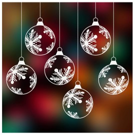 Christmas Window Stickers - Xmas Snowflake Hanging Bauble Window Cling Decorations - 6 Extra-Large Baubles