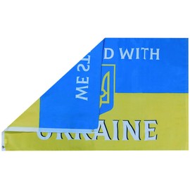 We Stand With Ukraine Ukrainian Trident Blue Yellow Premium Quality Heavy Duty Fade Resistant 3x5 3'x5' 100D Woven Poly Nylon Flag Banner Grommets