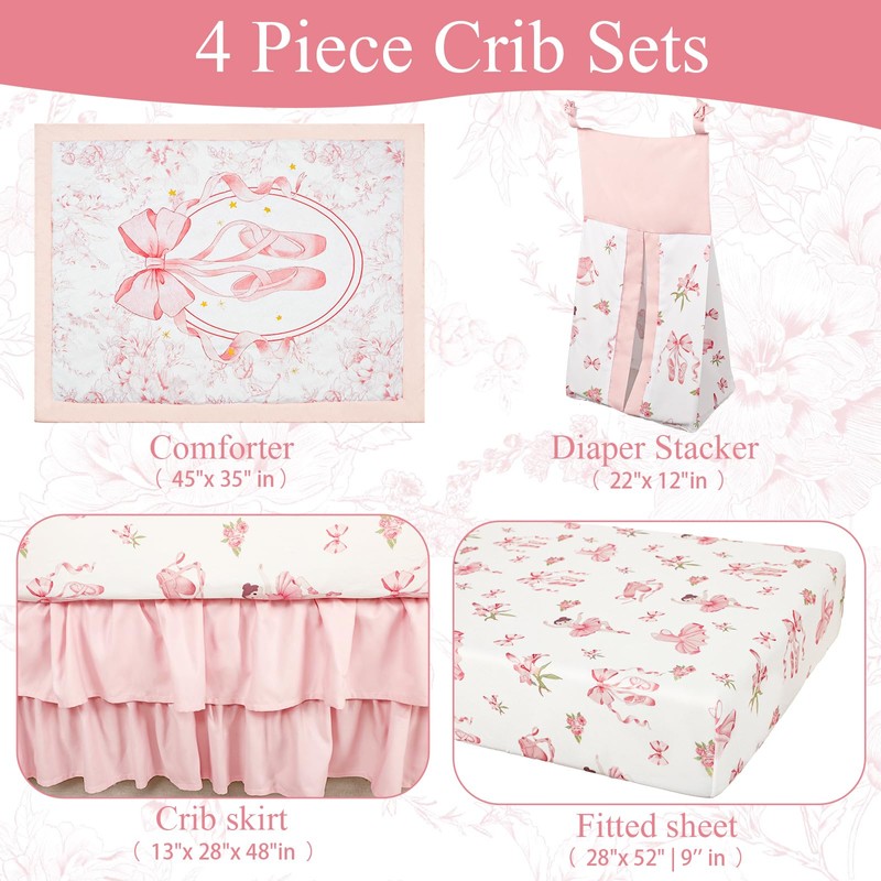 HNHUAMING 4-Piece Crib Bedding Set for Girls Boys, Baby Crib