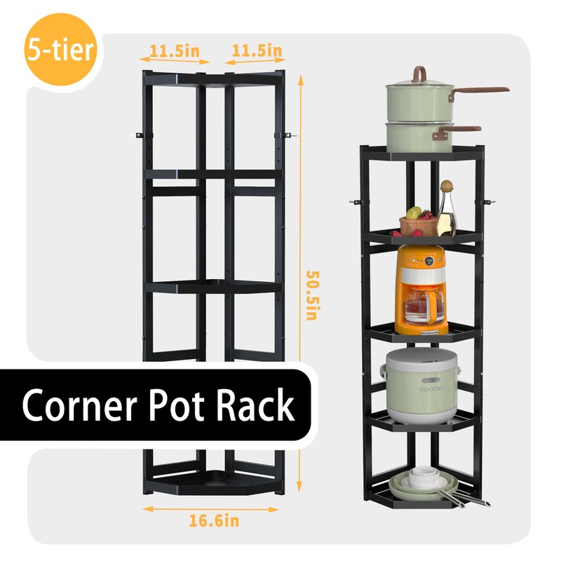 Supfirm 5-Tier Multifunctional Adjustable Pan & Pot Rack for Kitchen,