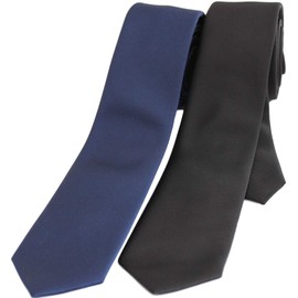 Best Item Necktie Set, Narrow Tie, Plain, Men's, Slim, 2.4 inches (6 cm), Thin, 2 Pieces, Solid, Plain, Matte, Hand Wash, Blue, Navy, Black, Navy Blue, Black, 2-5