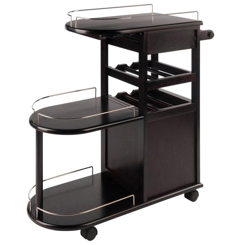 Winsome Jimmy Entertainment Transitional Solid Wood Bar Cart in Espresso