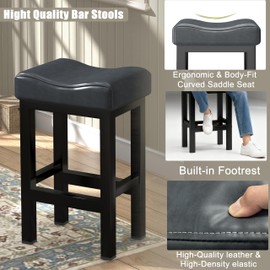 SANUMY Bar Stools Set of 2, 30 Inch Counter Height BarStools for Kitchen Island, Faux Leather Thick Saddle Seats & Heavy Duty Metal Base, Easy Assembly (Gray,30 inch)