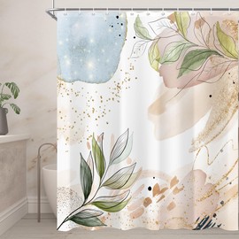 oolygoo Abstract Boho Leaf Shower Curtain 72"X72" Pink Blue Shower Curtain Set for Bathroom Plant Simple Minimalist Mid Century Waterproof Bathtub Curtain Decor Modern Bathroom Curtain with 12 Hooks