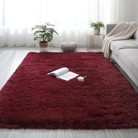 Lifup Area Rug for Living Room, Indoor Shag Fuzzy Carpets, Fluffy Faux Fur Rugs, Non-Slip High Pile Shaggy Carpets, Ultra Soft Plush Rugs for Bedroom Home Decor Burgundy 3.3x5 Feet