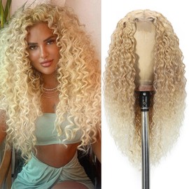 Curly Wig for Women 26 inch Long Ombre Blonde Curly Wigs Synthetic Middle Part Wig