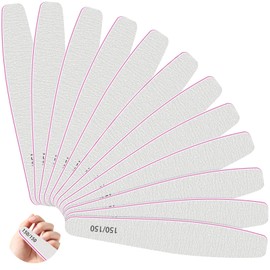 CGBE Pack of 12 Nail Files, Professional Nail Files, Double-Sided, Nail Files 150/150 for Gel Nails and Acrylic Nails, Washable Nails, Trapezoidal Shape, for Nail Studio and Home