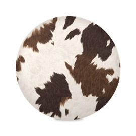 JUZIHAI Brown White Cow Print Placemats 15 Inch Round Polyester Place Mats Set of 4, Washable Heat Resistant Non-Slip Dining Table Mats for Kitchen, Faux Cowhide Pattern