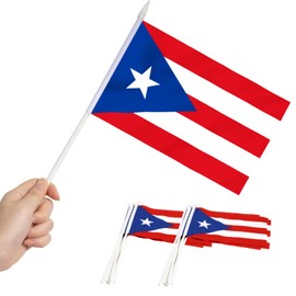 Anley Puerto Rico Mini Flag 12 Pack - Hand Held Small Miniature Puerto Rican Flags on Stick - Fade Resistant & Vivid Colors - 5x8 Inch with Solid Pole & Spear Top
