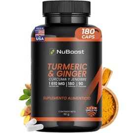 NuBoost Cúrcuma 1610 mg, Raíz de Jengibre y Pimienta Negra 180 Cápsulas