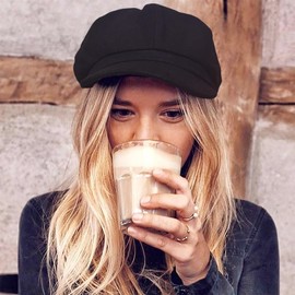 Women Beret Newsboy Hat, Fall Baker Boy Hat Women, 8 Panels Beret Hat, Winter Paper Boy Cabbie Hat，Newspaper Boy Hat Black