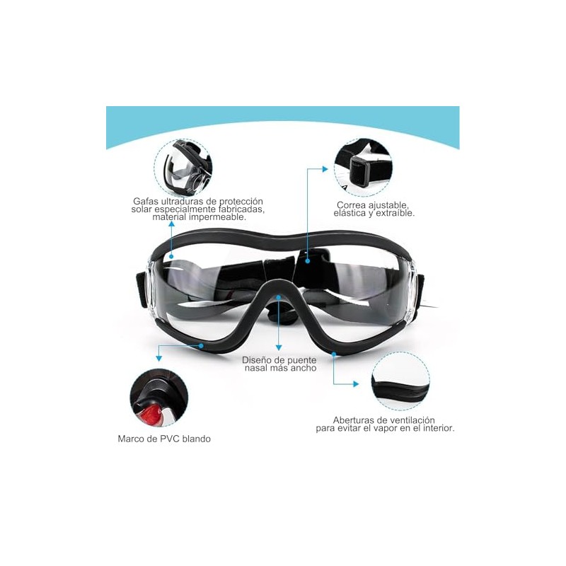 Gafas de Sol para Perro, Transparente, Ajustables | Perros Medianos