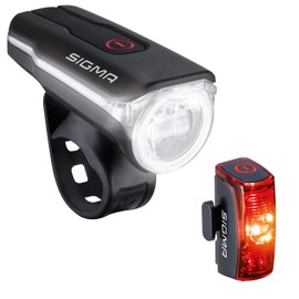 SIGMA AURA 60 LED e INFINITY set di luci per bicicletta | Luce anteriore e posteriore ricaricabile | Set di luci per bicicletta a prova di spruzzi d'acqua