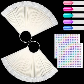 Pack of 100 Nail Display with Ring and 2 Number Stickers 1-100, Presentation Tips Nails, Pattern Tips for Nails, Swatch Art for Nail Colour Display (Natural)