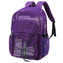 TINYAT Heavy Duty Mesh Backpack for Women Men See Through Beach bags Casual Daypack for Travel Work Gym