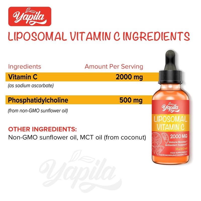Liposomal Vitamin C 2000 mg Liquid Supplement(2 Bottles), Maximum Absorption,