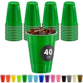 DecorRack 40 Party Cups 12 oz Disposable Plastic Cups for Birthday Party Bachelorette Camping Indoor Outdoor Events Beverage Drinking Cups (Dark Green, 40)