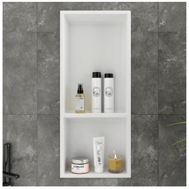 Fineyou Shower Niche No Tile Needed, 12.2"x28.7"x3.8", Vertical Double Recessed Wall Niche, Bathroom Wall Niche Inserts, SMC Shower Shelf (White)