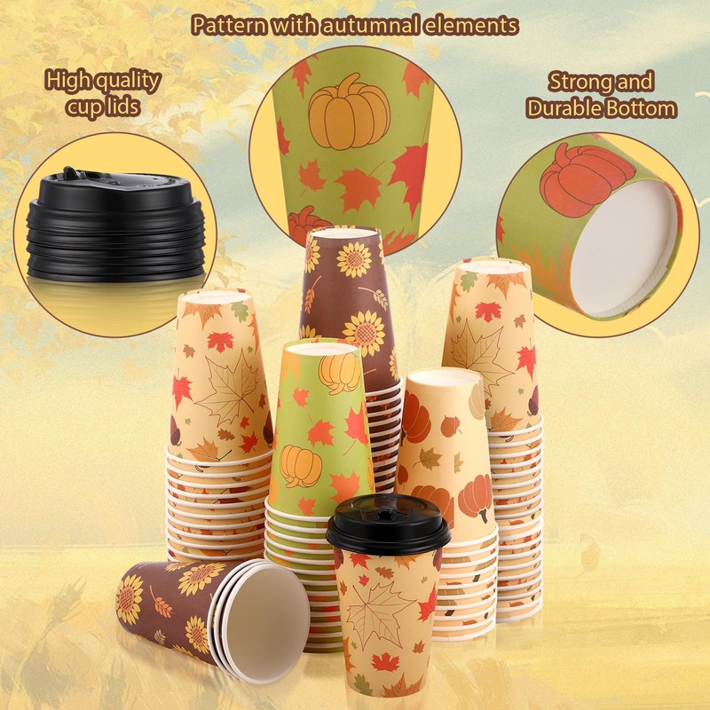 100 Pieces Disposable Coffee Cups with Lids 12 oz Paper