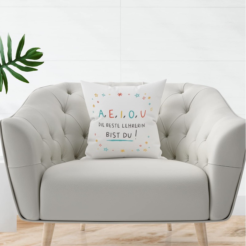 Mugffins AEIOU Cushion with Filling with Saying for Teacher in