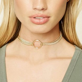 Yienate Gothic Circle Loop Choker Necklace Chain Gold Multi-Layer Chain One Piece Chain Hollow Circle Ring Necklace Punk Circle Hoop Ring Necklace Minimalist Short Necklace Jewellery for Women