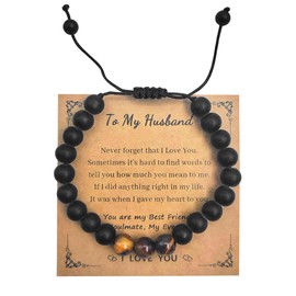 Tiger Eye Bracelet for Men Adjustable Black Beaded Bracelets Men Round Beads Bracelet Gifts for Husband