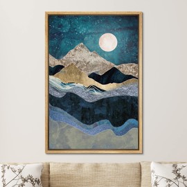 SIGNFORD Framed Canvas Print Wall Art Moonlight Marble Mountain Range Landscape Nature Abstract Illustrations Modern Art Rustic Scenic Relax/Calm for Living Room, Bedroom, Office - 16"x24" Natural