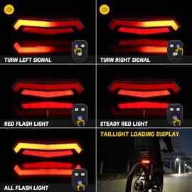 ACRUNU Smart Bike Tail Light with Turn Signals, Bike Alarm Horn with Remote, Rechargeable Waterproof Bike Rear Light Turn Signals Bicycle Tail Light
