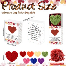 Wettarn 42 Sets Valentine's Day Pocket Hug Gifts Bulk 42 Cute Hand Crochet Heart with 42 Greeting Box Inspirational Long Distance Relationship Romantic Gift for Classroom Students Coworkers Office
