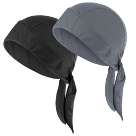 2Pcs Do Rags, Sweat Wicking Cap, Polyester Skull Caps, Helmet Liner, Breathable Motorcycle Head Wrap Bandana for Men and Women(Black)
