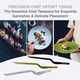 Bonigour 8 Inch Precision Offset Tweezers, Kitchen Culinary Stainless Steel Tongs, Curved Kitchen Cooking Multi-function Chef Precision Tweezer Tongs for Plating, Food Decorating and ect (Black)