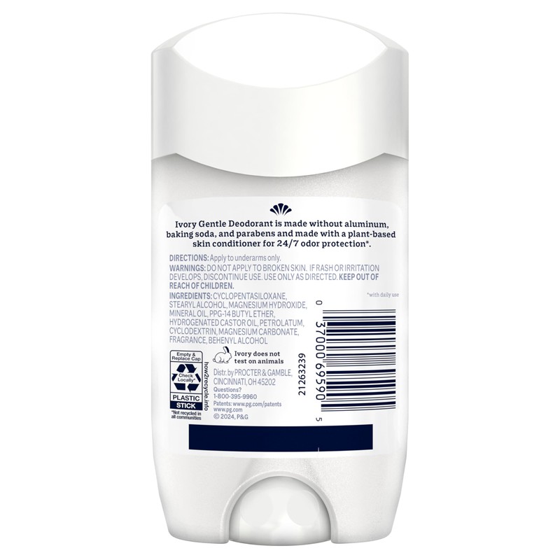 Ivory Aluminum Free Deodorant, Notes of Coconut, 24hr Gentle Deodorant,