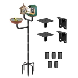 Sungaryard 3 Holders Upgrade Bird House Pole with 90inch for Outdoor Bird Feeder Bath, Heavy Duty Adjustable Birdhouse Stand with 4 Plates & 5 Prong Base for Garden, Yard(NO Birdhouse & Birdbath)