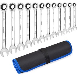 Ratcheting Combination Wrench Industrial Grade Cr-V Steel Gear (B-12Pcs Set)