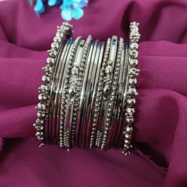 Efulgenz Boho Vintage Antique Ethnic Gypsy Tribal Indian Oxidized Silver Tone Combo Bracelet Bangles Set Jewelry