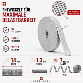 Jalousiene Roller Shutter Strap Grey 14 mm - 7 m - Heavy Duty Replacement Webbing for Windows & Doors - Tear-Resistant, UV-Resistant & Perfect Fit - Ideal for DIY R & Professionals