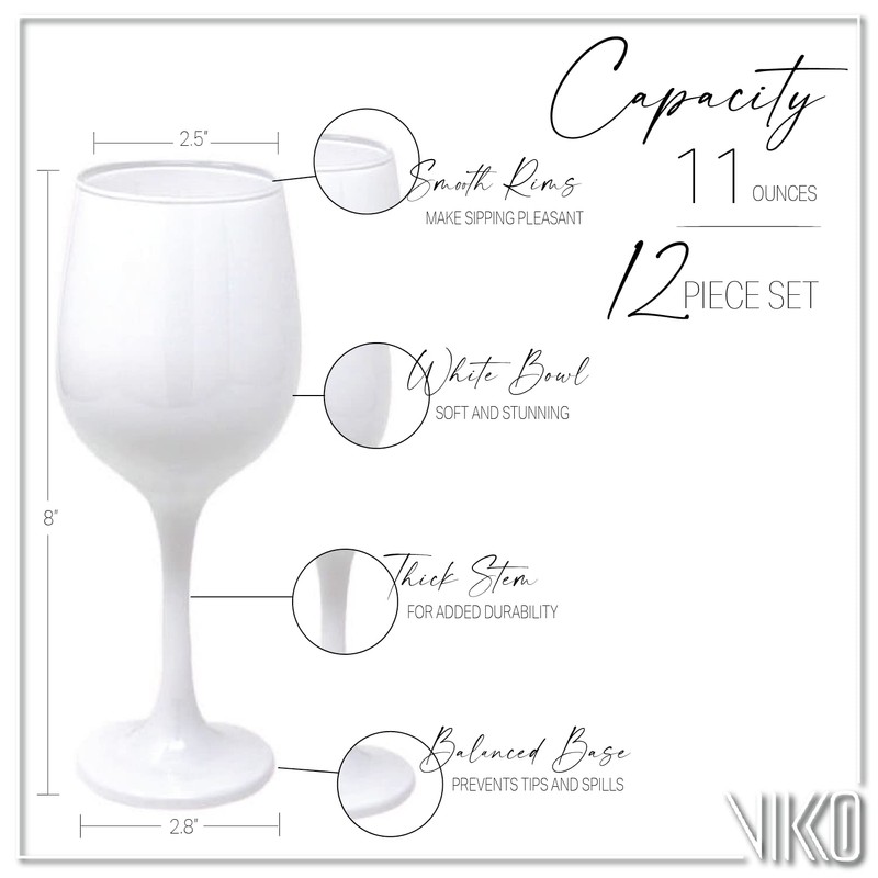 Vikko Decor White Wine Glasses: 11 Oz Fancy Stemware -