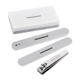TWEEZERMAN Pedicure Set, 4 Piece Foot Care Set with Pedicure Stone, Silver