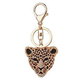 Reizteko Leopard Mask Keyring Crystal Rhinestone Women's Keychains Bling Purse Car Pendant Handbag Charm Decor Gift (Gold)