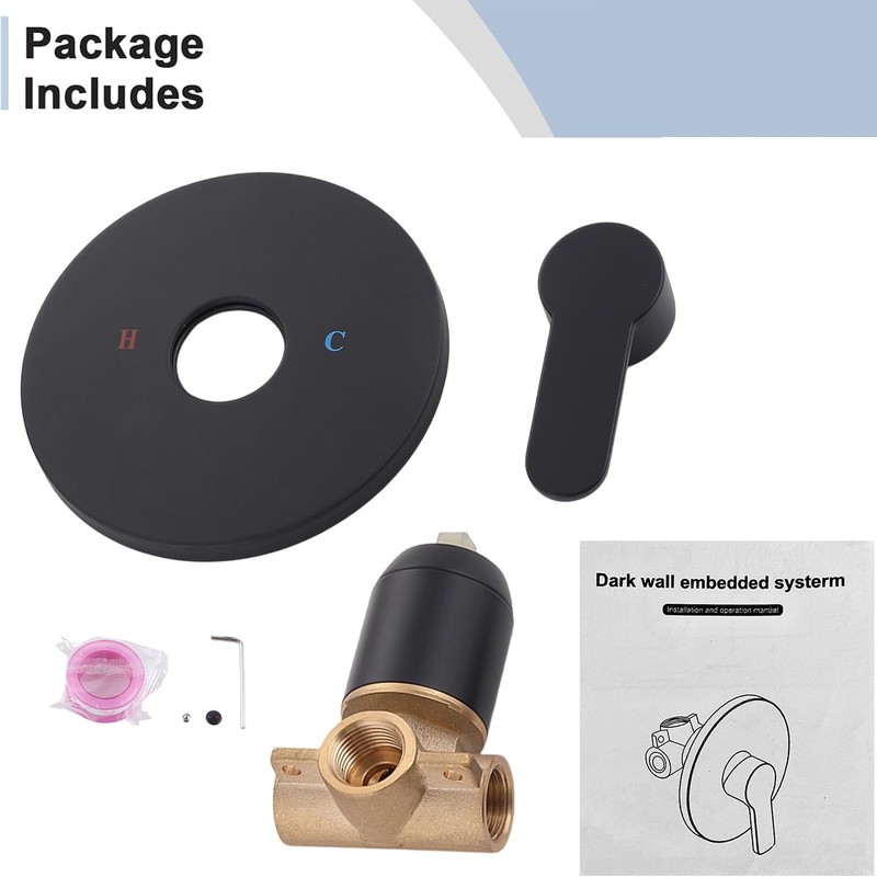 Matte Black Single Function Shower Valve Kit - Wall Mount
