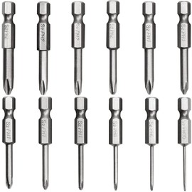Bestgle 12 Pieces 50 mm Long Phillips Screwdriver Bits Set S2 Steel Cross Head Bit 6.35 mm (1/4 Inch) Hex Shank Phillips Bits Magnetic Screwdriver Bit Set