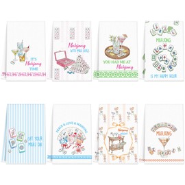 Windkream 8 Pcs Mahjong Cocktail Kitchen Towels Dish Towels, 18 x 26 Inch Funny Decorative Hand Drying Tea Towel Gifts for Mahjong Lover Studio Cooking Baking Bathroom Cleaning Decor
