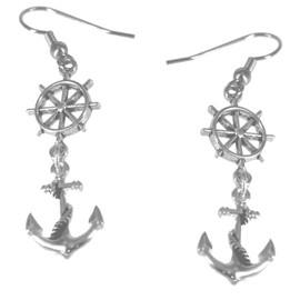 Anchor and Ships Wheel Earrings - Dangle SilverTone CCJ